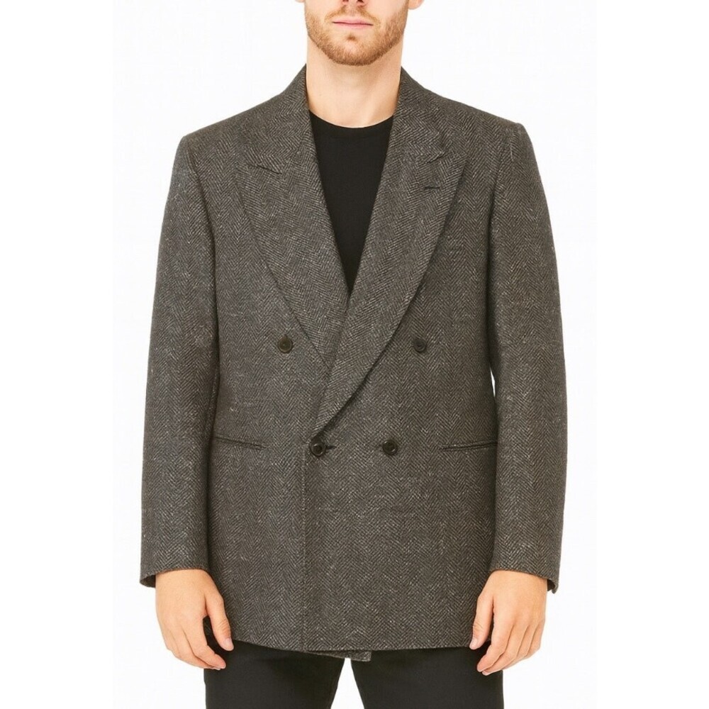 VTG Pierre Cardin Men's 100% Wool Tweed Double Breasted Blazer Gray/black 42R